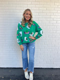 Green Mardi Gras Sequin Tassel Marching Boot Sweatshirt