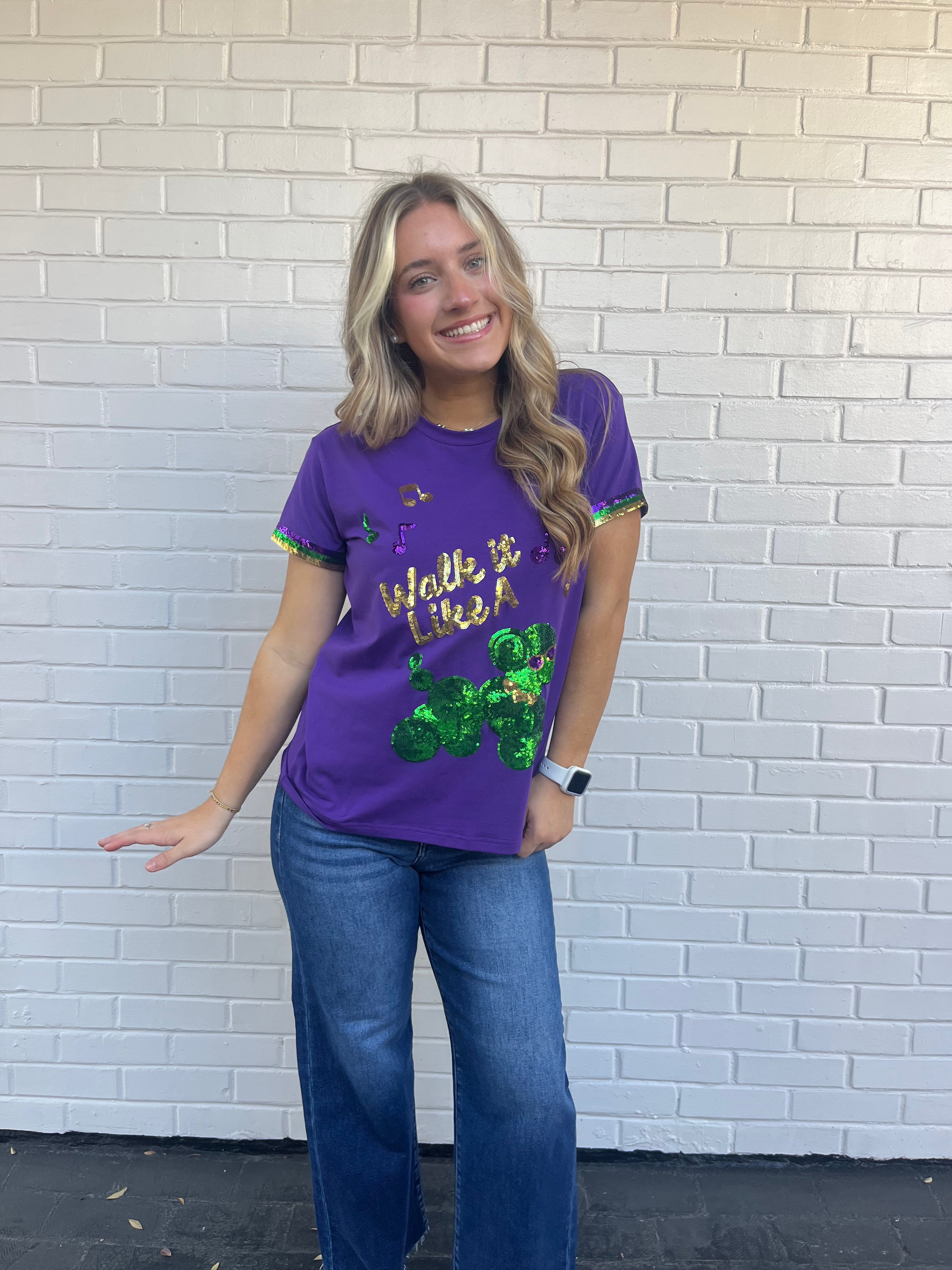 Purple Mardi Gras Walk It Like a Dog Sequin T-Shirt