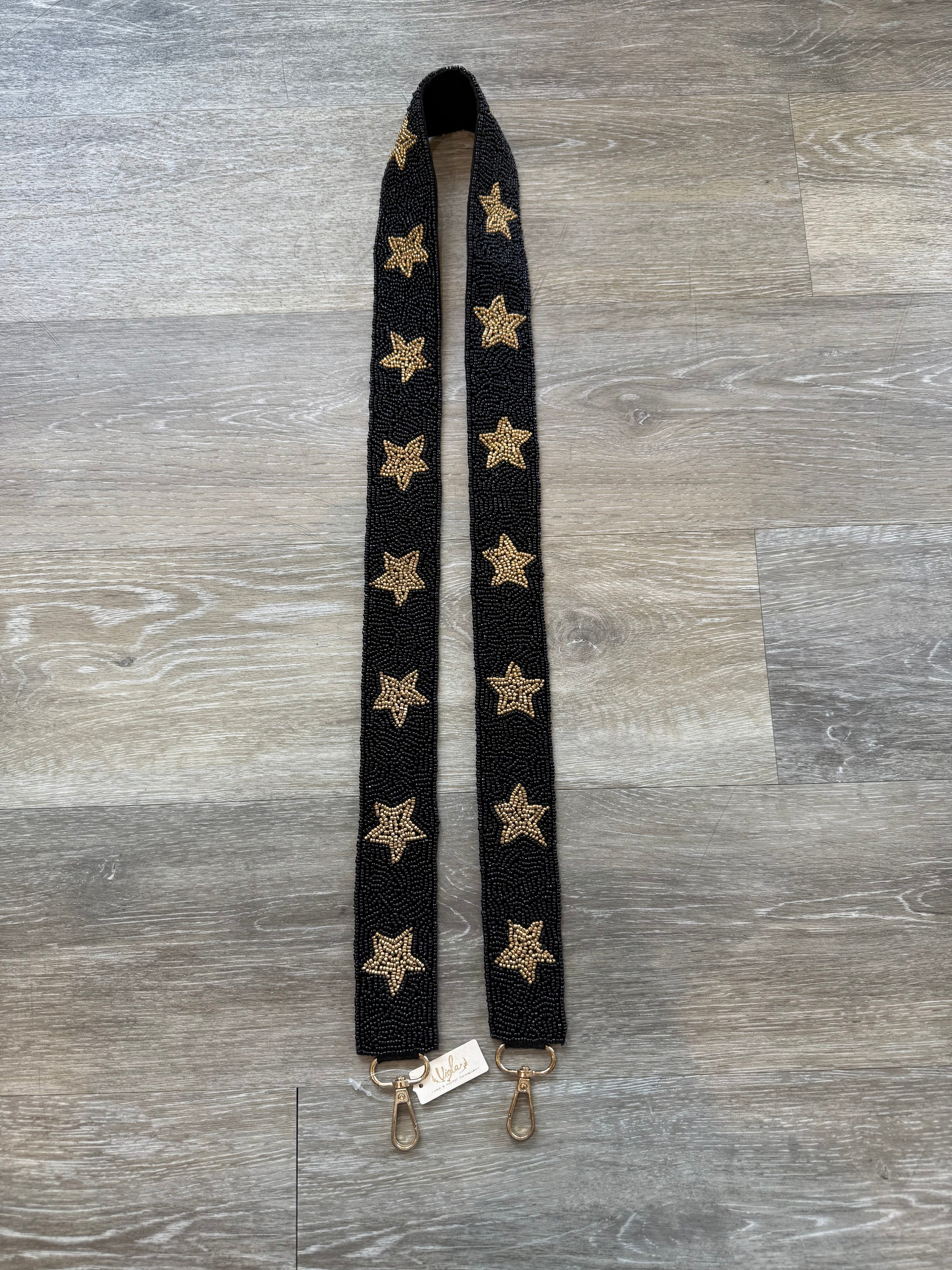 Black with Gold Stars Beaded Purse Strap
