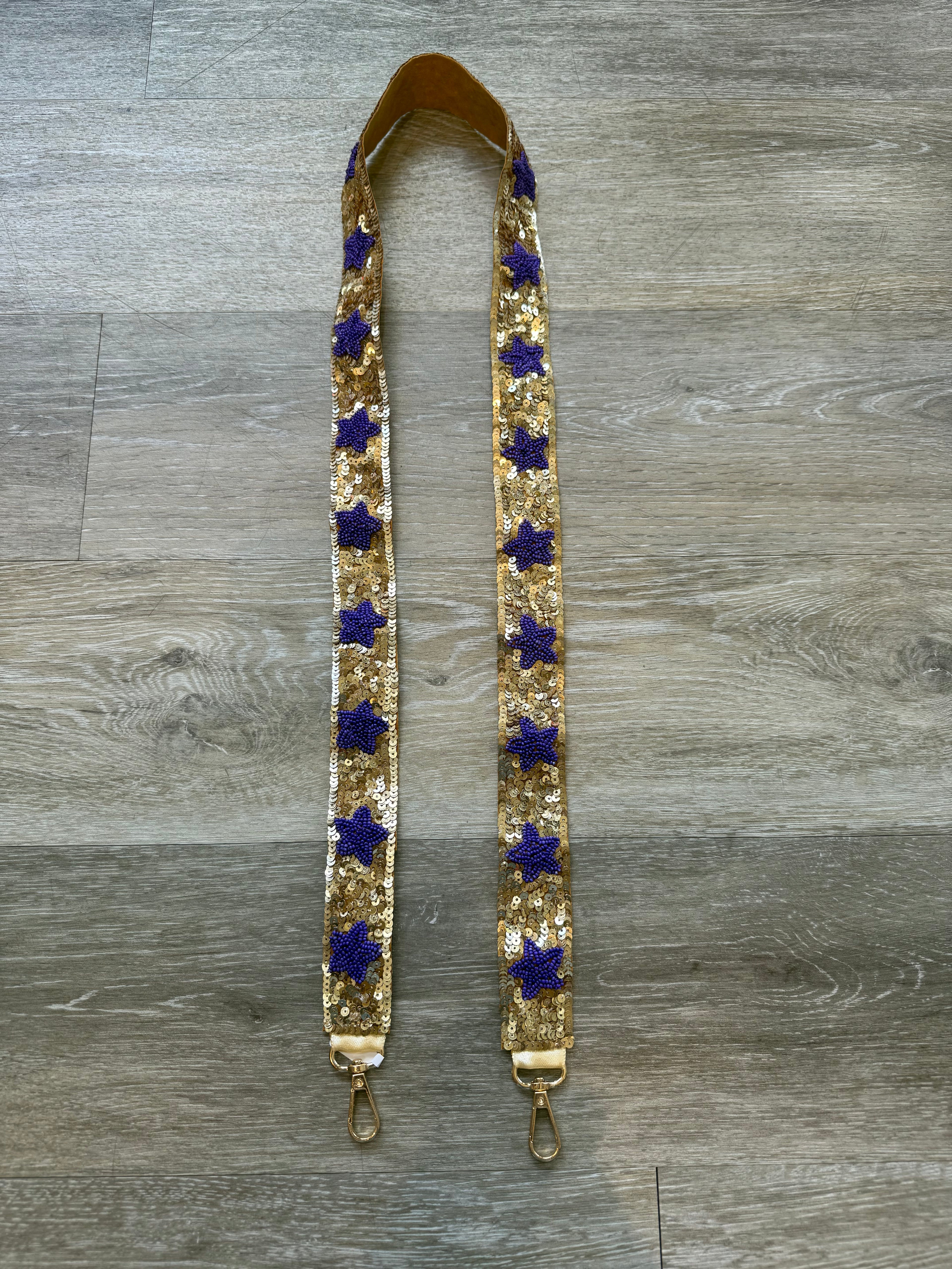 Gold with Purple Stars Sequin Purse Strap
