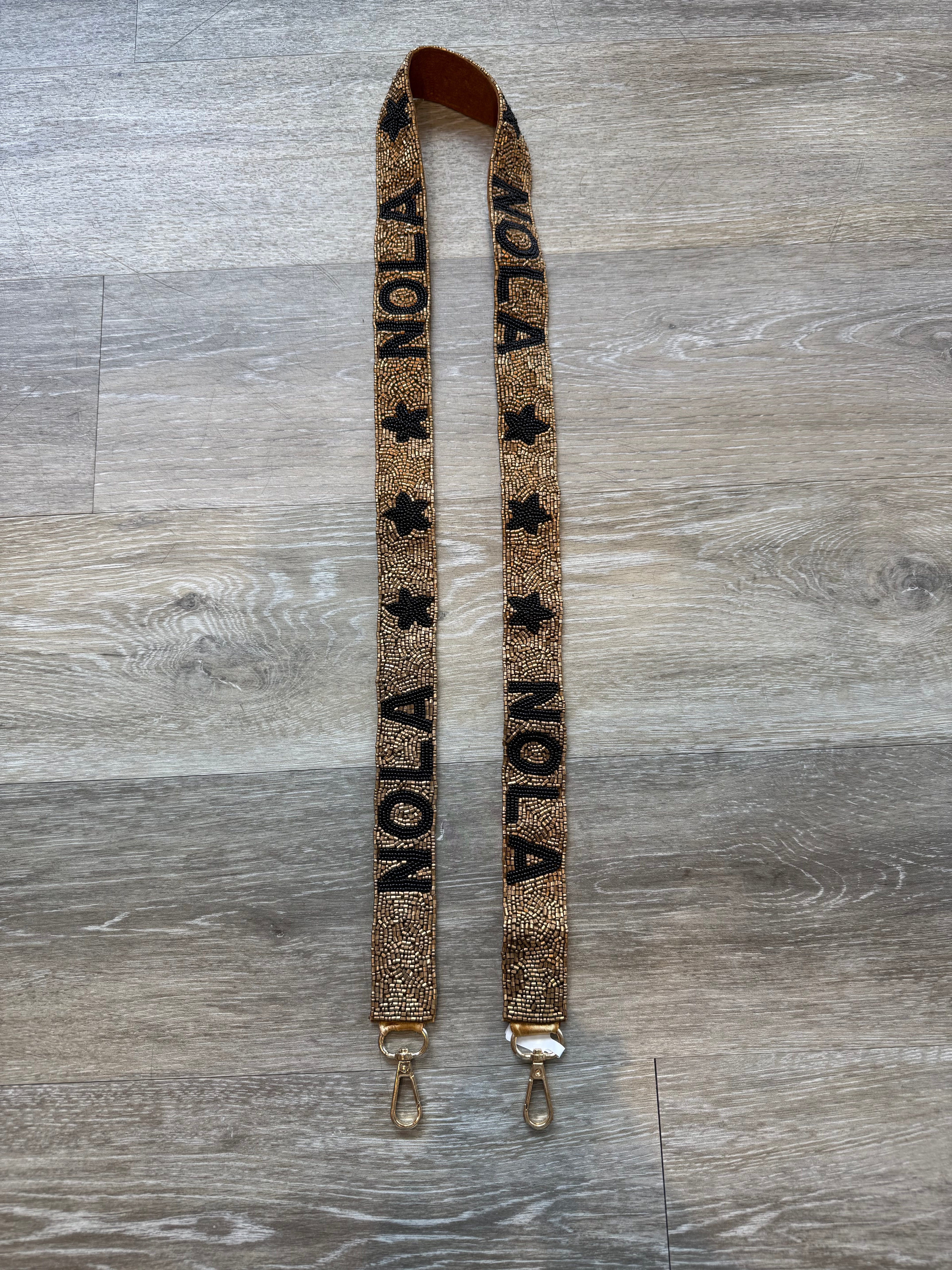 Gold "Nola" and Black Stars Beaded Purse Strap