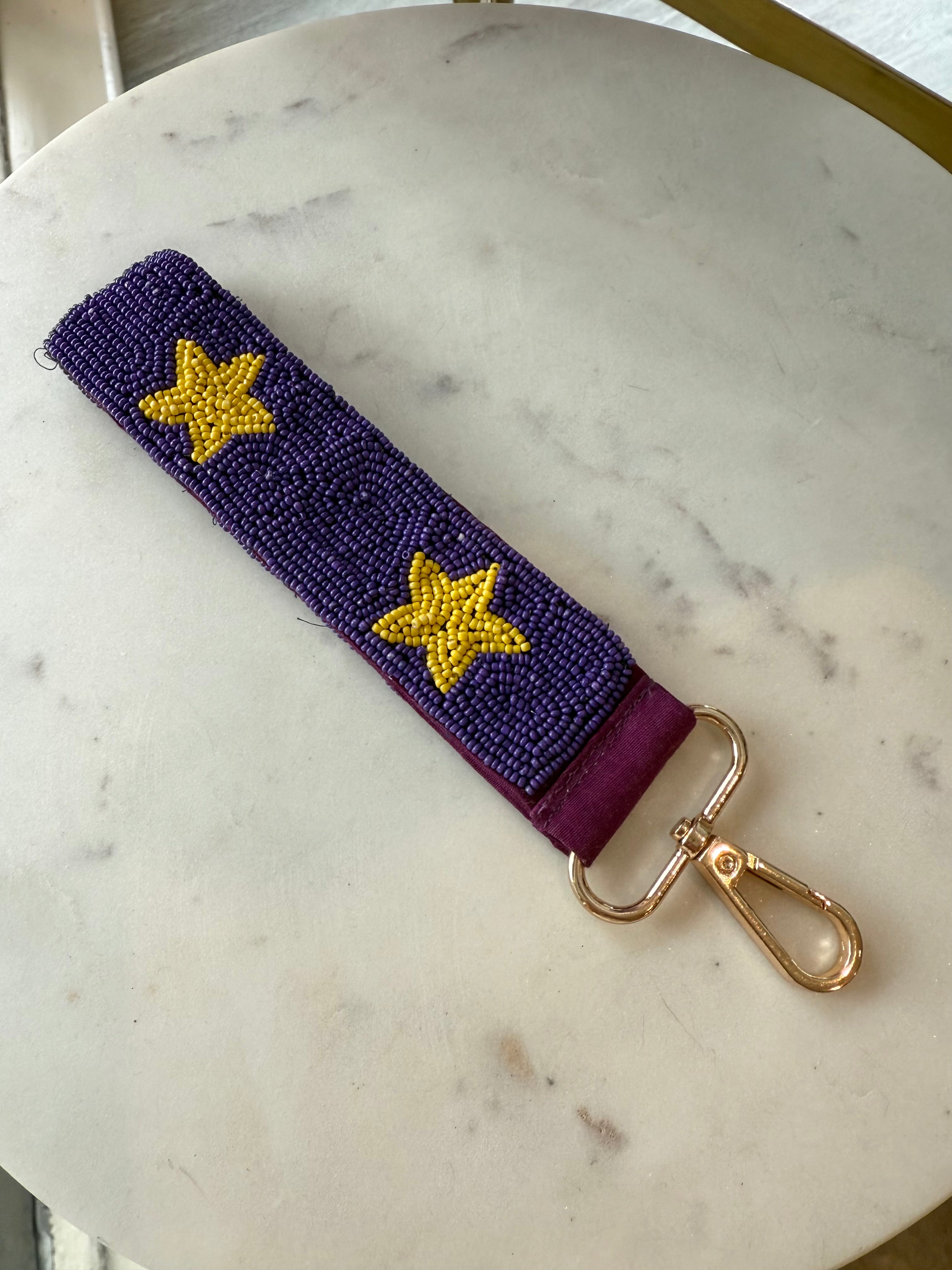 Purple Beaded Gold Star Key Chain