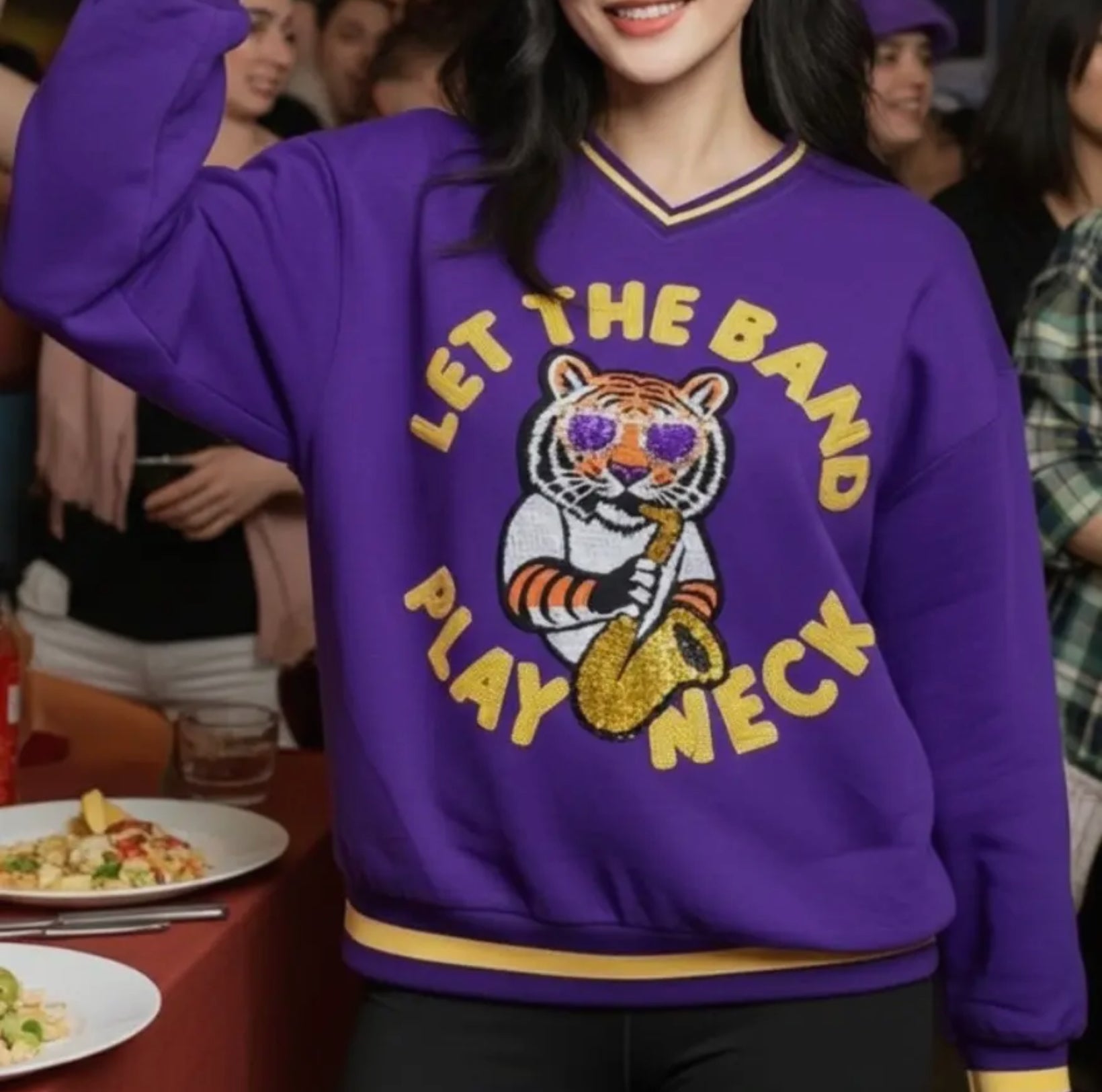 "Let the Band Play Neck" Sequin Game Day Tiger Sweatshirt
