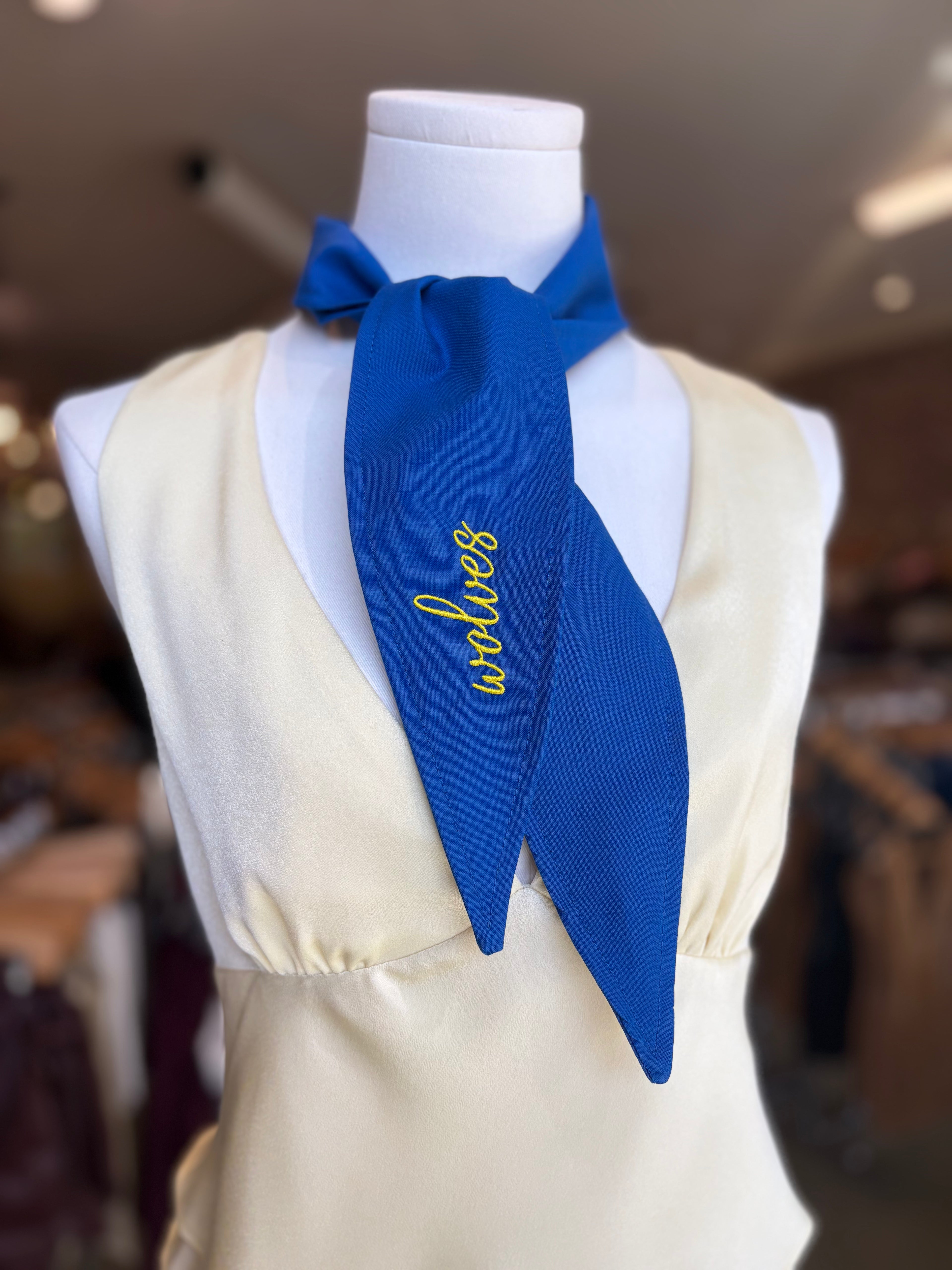 "Wolves" Embroidered Royal Blue Scarf