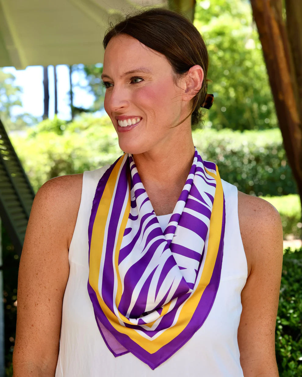 Tiger Striped Scarf Medium Purple and Gold