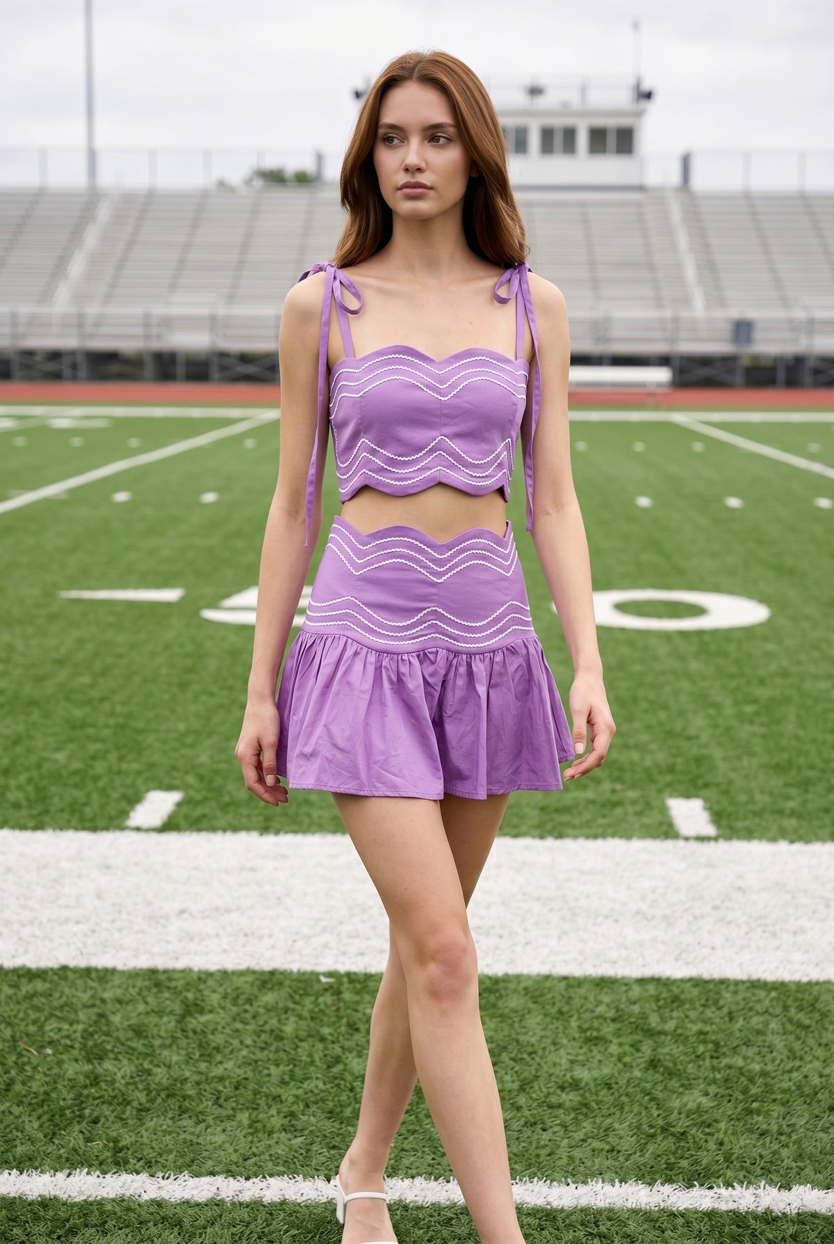 Purple Ric Rac Trim Crop Top & Ruffle Skort Set