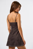 Strappy Suede Mini Dress With Embroidered Detail
