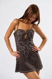 Strappy Suede Mini Dress With Embroidered Detail