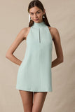Sage Turtle Neck Cutout Plain Mini Dress
