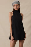 Black Turtle Neck Cutout Plain Mini Dress