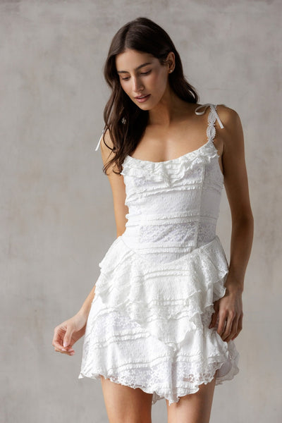 White Delicate Lace Mini Dress