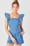 Ruffle Shoulder Denim Romper