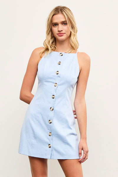 Light Blue Button Up Mini Dress