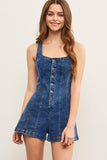 Button Closure Denim Romper